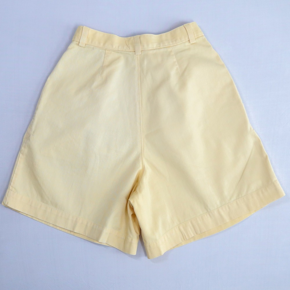 Ralph Lauren Pleated Shorts Women 6 Yellow Vintage 90s Cotton High Rise Red Pony - Picture 2 of 13